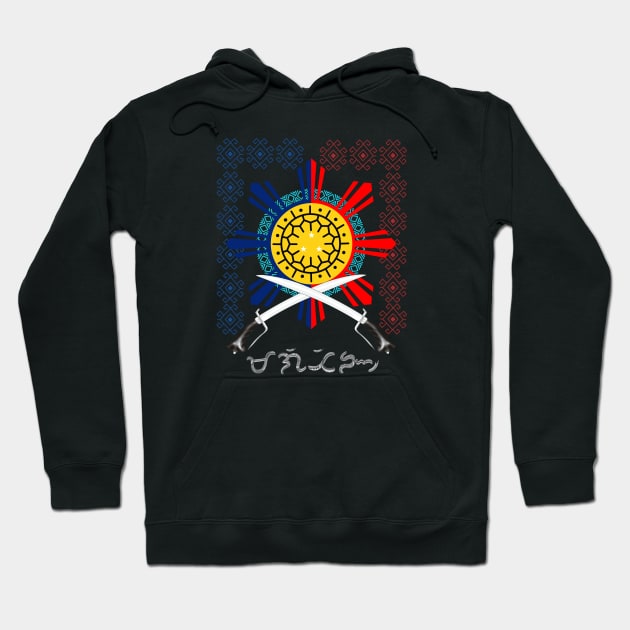 Philippine Sun / Philippine Swords (Ginunting) / Baybayin word Magiting (Heroic/Patriotic) Hoodie by Pirma Pinas